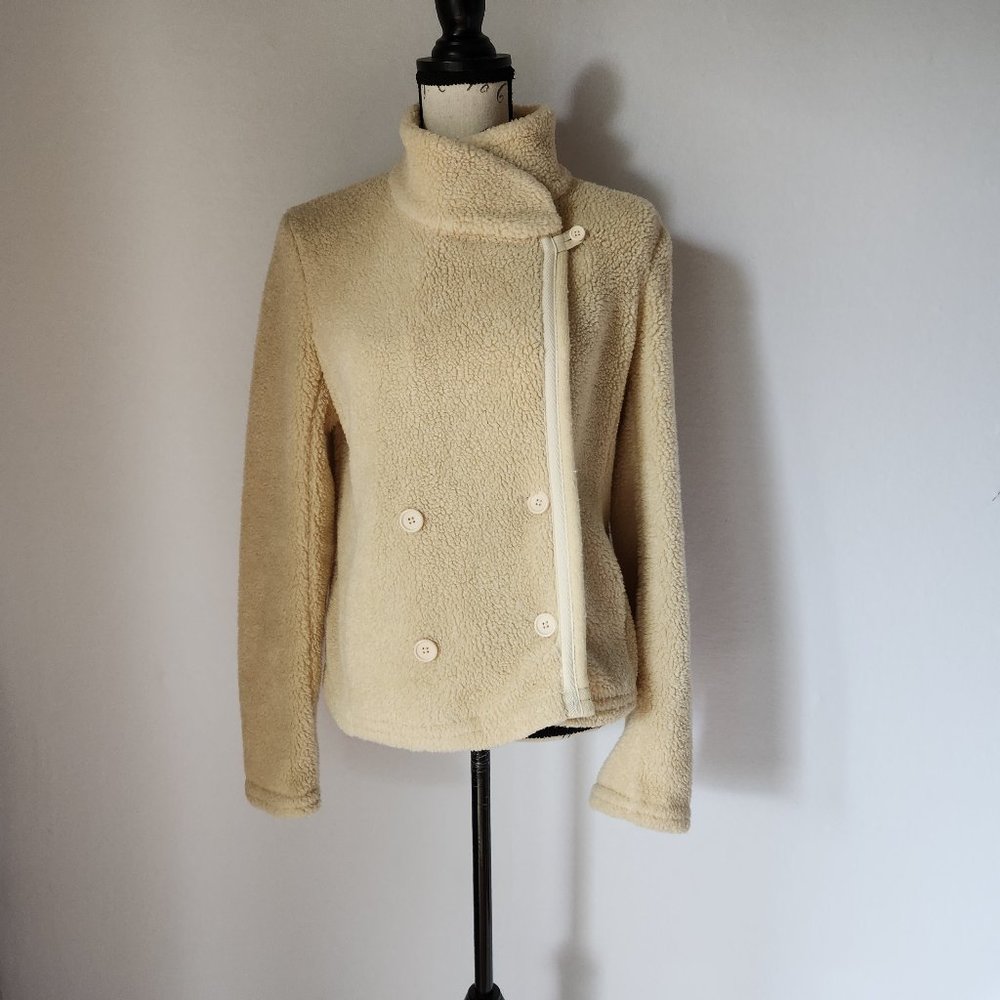 Standard James Perse Shrunken Sherpa Fleece Jacket High Neck Button Beige - Picture 2 of 12